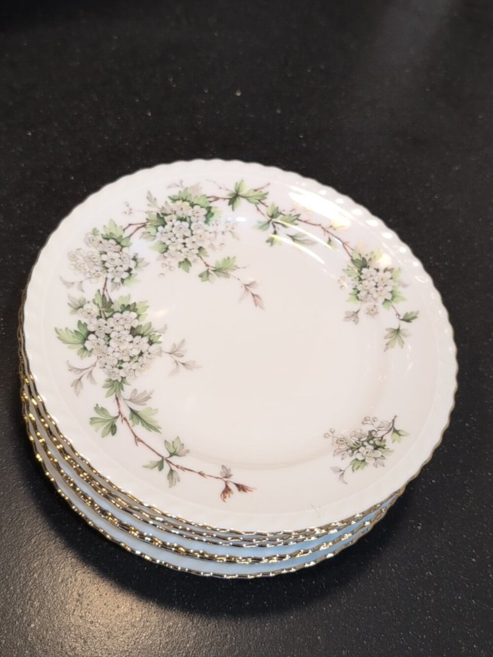 Vintage Franconia Krautheim SET OF 7 HAWTHORN 7 7/8" SALAD PLATES Gold Rimmed